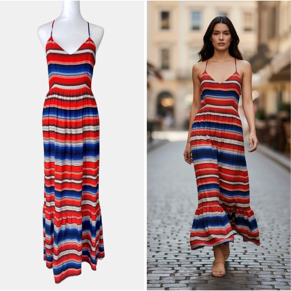 Parker Cornelia Silk Maxi Dress Back Cutout Halter Boho Southwestern XS